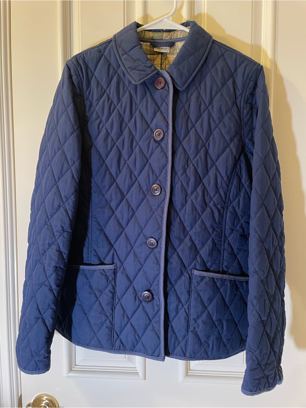 L.L. Bean Quilted Navy Button-Front Puffer Jacket
